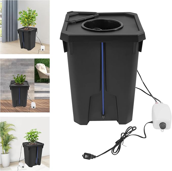 Hydroponics Growing Buckets, 1PCS Deep Water Culture Bucket System 7 Gallon Recirculating Drip Garden System with Air Pump & Clay Pebbles for Greenhouse, Garden, Balcony (1 PCS)