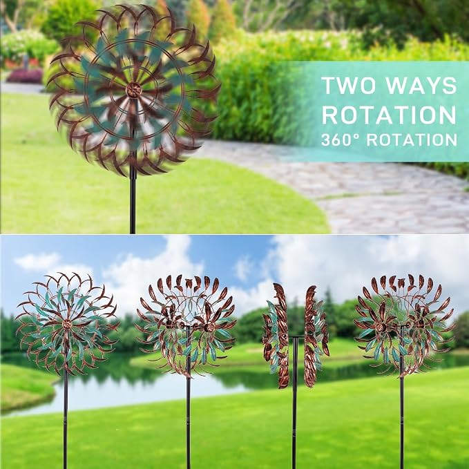 Stargarden Large Metal Wind Spinners, 20” Dia Kinetic Wind Sculptures, 6Layers Windmill Metal Yard Art Garden Decor
