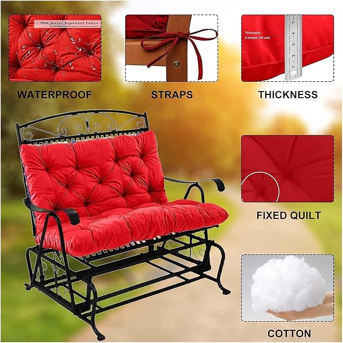 Swing Cushion Replacement Outdoor Porch Waterproof Bench Cushion 2-3 Seater Washable Bench Replacement Cushions for Outdoor Patio Porch Swing Cushions