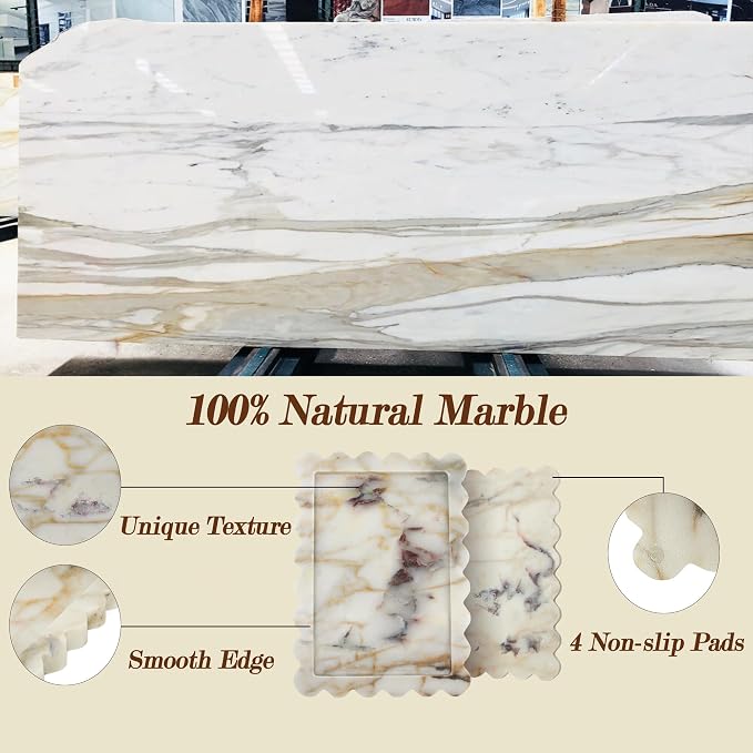 YMXYJM Genuine Calacatta Viola Scalloped Marble Tray, Real Natural Marble Stone Tray, Luxury Decorative Trays for Bathroom, Dresser, Vanity, Kitchen, Home Decor, 10.6" x 8", Calacatta Gold