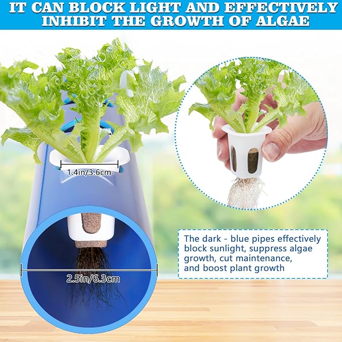 A-Type 72 Plant Sites Hydroponics Growing System Kit with Light Blocking | Easy to Install, Food-Grade PVC-U Pipes, with Water Pump Timer, Sponge and Hole Cover for Leafy Greens, Indoor & Outdoor Use