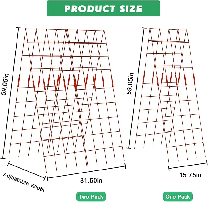 DoCred Cucumber Trellis, 59" High 2 Pack Foldable A Frame Trellis for Raised Bed Climbing Plants, Vegetables, Includes Plant Support Clips, Twist Ties, Plastic Ties- Made from PVC-Coated Steel