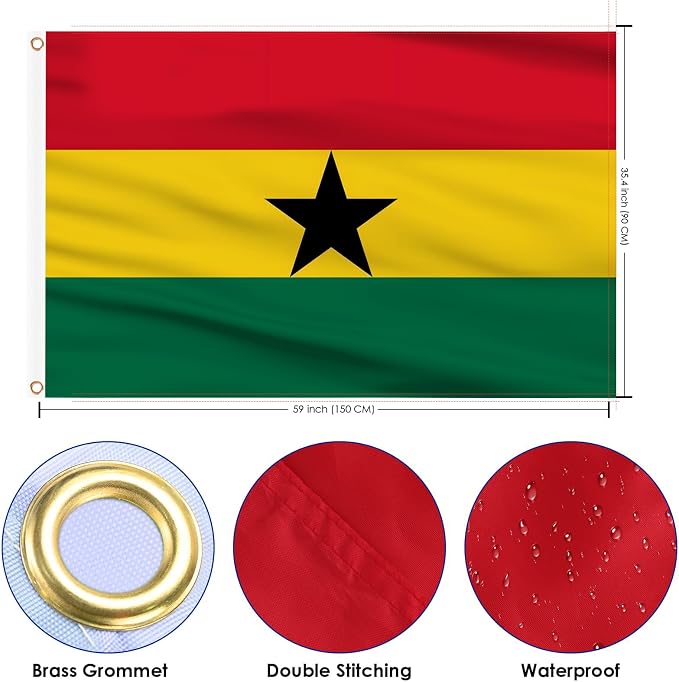 Ahfulife Ghana Flag 3x5 Ft, 2 Pcs Large Ghanaian National Flags for Outdoor Indoor, Double Sided with Brass Eyelets for World Cup, Party, Garden, Bar, Street Decor
