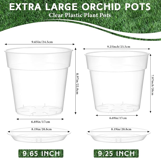 Baderke 3 Pack Clear Nursery Pot Plastic Nursery Pot Large Plant with Drainage Holes for Root Health Indoor Outdoor(9.65 Inches)