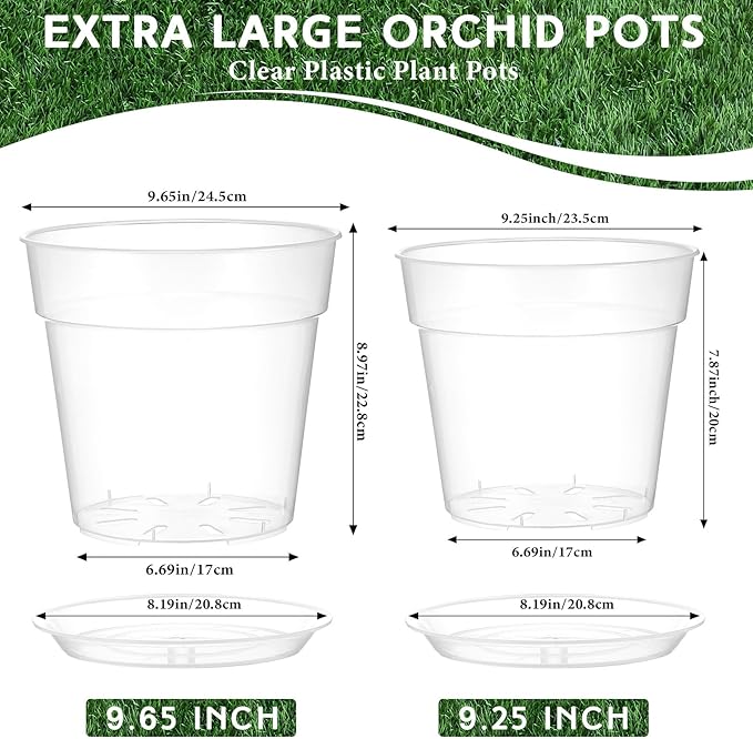 Baderke 3 Pack Clear Nursery Pot Plastic Nursery Pot Large Plant with Drainage Holes for Root Health Indoor Outdoor (9.25 Inches)