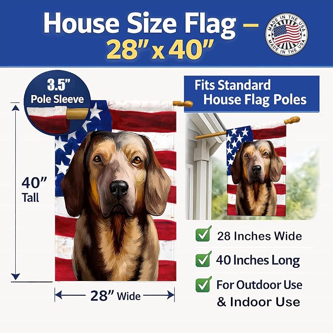 Caroline's Treasures CK6392CHF Alpine Dachsbracke American Flag House Flag Large Porch Sleeve Pole Decorative Outside Yard Banner Artwork Wall Hanging, Polyester, House Size, Multicolor
