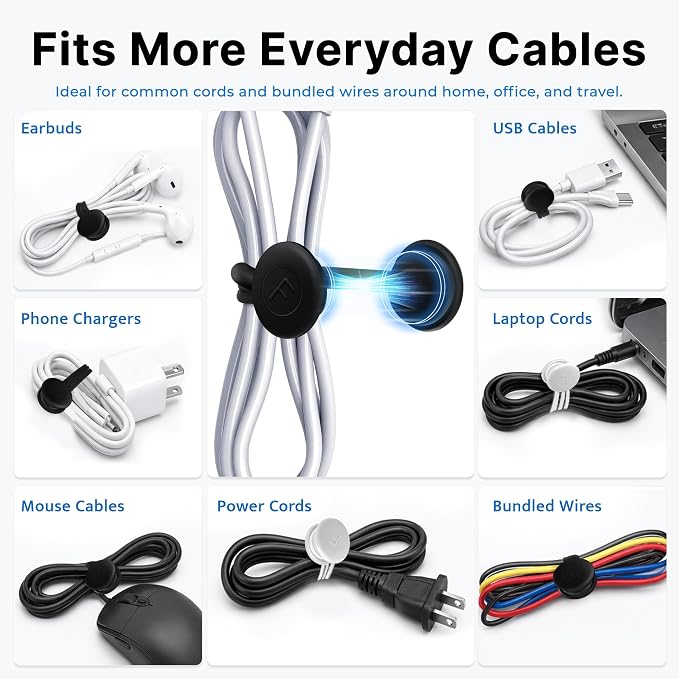 COOLMI Magnetic Cable Ties 24 Pack, 6.88 Inch Reusable Silicone Cord Organizer Wraps, Strong Magnet Cable Management Straps for Charging Cords, USB Cables, Earbuds, Desk, Travel, Black and White