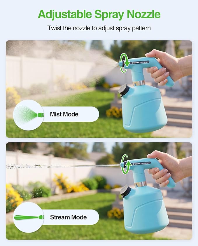 TaskStar Electric Spray Bottle 2L/0.5 Gallon, Battery Powered Garden Sprayer, Rechargeable and Automatic Mister Spray Bottle for Plants with Independent Water Inlet, Outdoor and Indoor Plants Sprayer