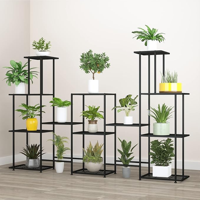 Twhep Tall Multi Tier Plant Stand, 13 Tiers Multifunctional Plant Stands for Indoor Plants, Decorative Black Steel Plant Shelf for outdoor Patio Garden Balcony and Yard