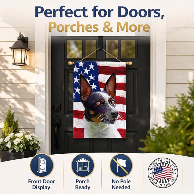 Caroline's Treasures CK6737CHF Tenterfield Terrier American Flag House Flag Large Porch Sleeve Pole Decorative Outside Yard Banner Artwork Wall Hanging, Polyester, House Size, Multicolor