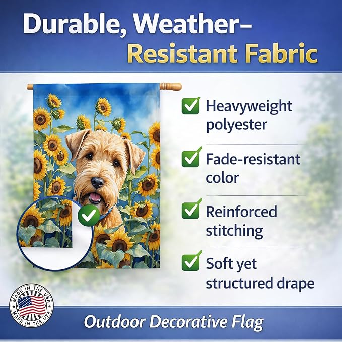 Caroline's Treasures DAC6175CHF Wheaten Terrier in Sunflowers House Flag Large Porch Sleeve Pole Decorative Outside Yard Banner Artwork Wall Hanging, Polyester, House Size, Multicolor