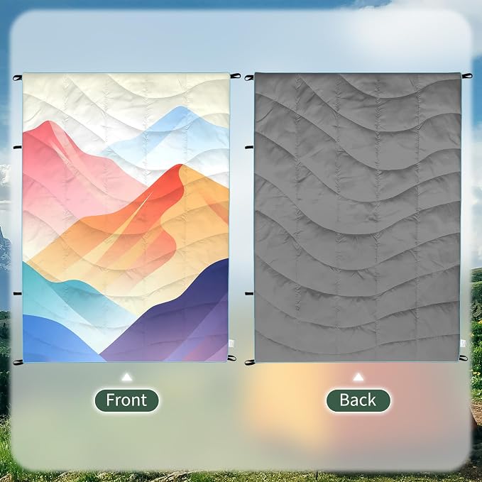 Outdoor Puffy Camping Blanket, Packable Outdoor Blanket Waterproof Down Alternative for Camping, Hiking, Backpacking, Traveling, Picnic, Beach, Lawn, Stadium (Mountain, 39 * 55'')