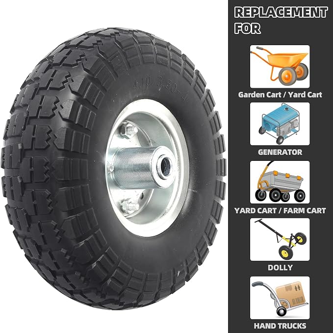 AR-PRO (4-Pack) 10-Inch Solid Rubber Tire Wheels - Replacement 4.10/3.50-4" Flat Free Tire with 5/8" Bearings, 2.2" Offset Hub - Perfect for Lawn Garden Cart, Hand Truck, Wheelbarrow, Utility Cart