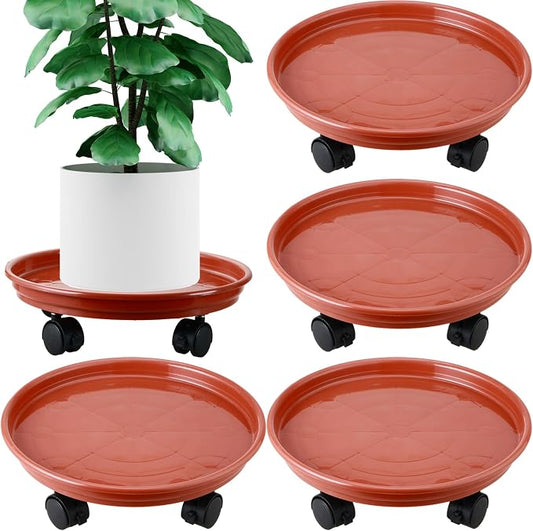 4 Packs Plant Caddy with Wheels 11.8" Plastic Rolling Plant Stands Heavy-Duty Plant Dolly with Casters Indoor Outdoor Wheeled Plant Roller Base Large Planter Saucers Plant Mover