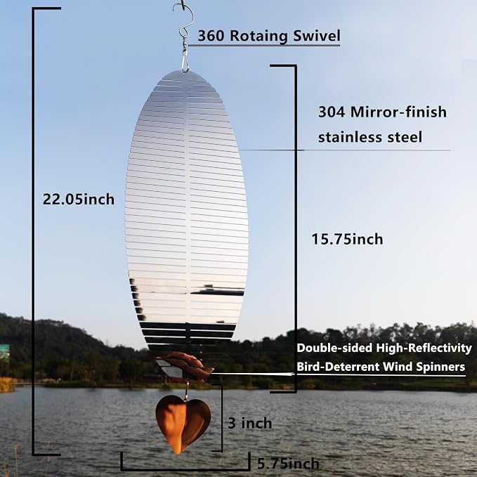 2pcs Bird Scare Devices to Keep Woodpeckers, Pigeons Away from Your House, Patio, Orchards,15.8"x 5.9" High Reflective 304Mirror Stainless Steel Wind Spinners Outdoor Garden Decor