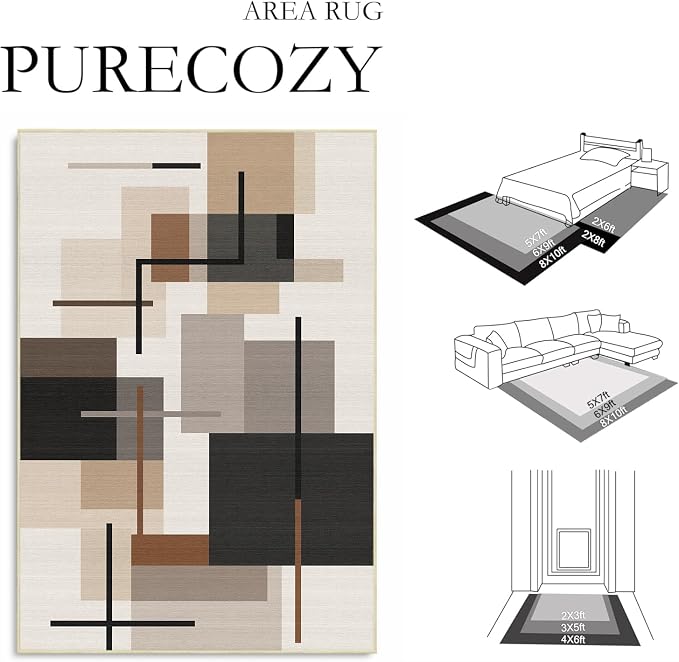 Geometric 3x5 Area Rug for Bedroom Neutral Abstract Mid Century Modern Rug Soft Washable Rugs Non Slip Low Pile Carpet for Nursery Home Office,Beige Brown Black