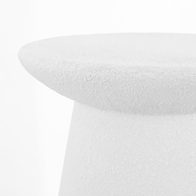 JONATHAN Y Hollie 18" White Frosted Polyresin Outdoor Side Table and Stool, All-Weather Textured Round Pedestal Accent Table for Patio, Garden, Modern Minimalist TBL1108A