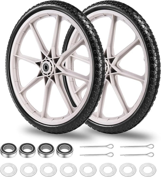 20"" Flat Free Tire and Wheel with 3/4"" & 5/8"" Bearing, Replacement Wheels for Rubbermaid Wheelbarrow,Lawn Carts, Big Wheel Utility Carts and Garden Yard Cart, 2 Pcs Grey