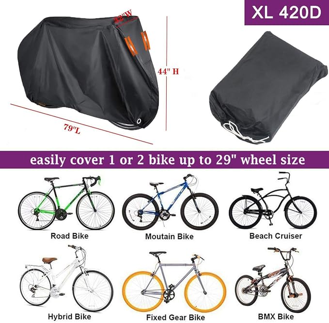 Bike Cover for 1, 2 or 3 Bikes Waterproof Bicycle Cover Outdoor Bike Storage Covers XL XXL 420D Heavy Duty Rain Sun UV Wind Proof for Mountain Road Electric Bike etc