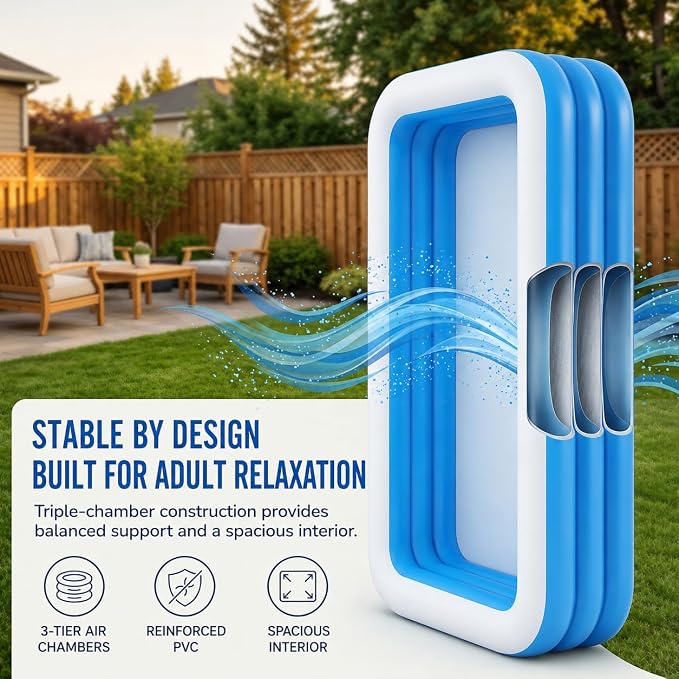 Oversized Thickened Blowup Pool, 114"×67"×20" Large Family Swimming Pool, Outdoor Patio Backyard Summer Party, Heavy-Duty Wear-Resistant PVC, Rapid Inflation, Waterproof Leisure Design