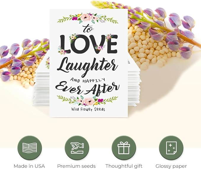 25 Wildflower Seed Packets - Wedding Favors for Guest - Wedding Decorations for Reception - Wild Flower Seeds Throw and Grow Perennial Annual Mix to Attract Pollinators Bees and Butterflies Non-GMO