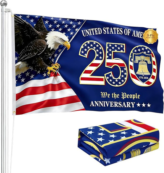 250th Anniversary Flag 3x5 FT Double Sided, 3-Layer Heavy Duty USA Semiquincentennial 1776-2026 Flag, Patriotic United States Flags for Outside, Home Yard Decor (Eagle & Bell)