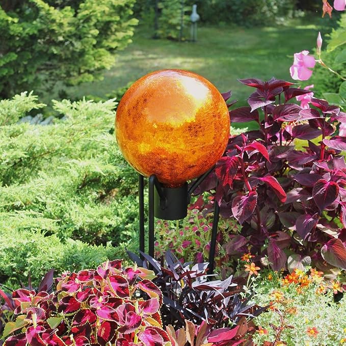 Achla Designs 10-Inch Crackle Gazing Globe Ball, Mandarin