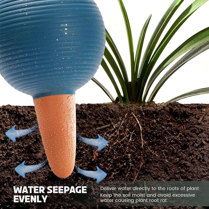 Plant Watering Globes Set of 4, 14oz Terracotta Self-Watering Globes for PottedPlants, Watering Planter Insert Bulbs with Cork Stoppers, Automatic Watering Spikes for Indoor&Outdoor Plants, Blue