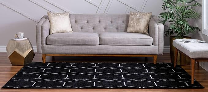 Unique Loom Trellis Frieze Collection Area Rug - Geometric (2' x 3' 1", Black/ Ivory)
