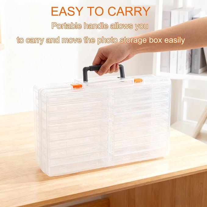 18-Pack Extra Large 5 x 7 Photo Storage Box, Fully Transparent Acid-Free Picture Organizer Case, Clear 5 x 7 Greeting Card Holder & Seed Packet Organizer, Large Craft Keeper with Handle