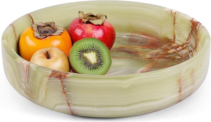 Marble Serving Bowl 8" Green Onyx Natural Stone Fruit Bowl For Kitchen Counter, Decorative Salad Bowl Holder For House Warming Wedding Present