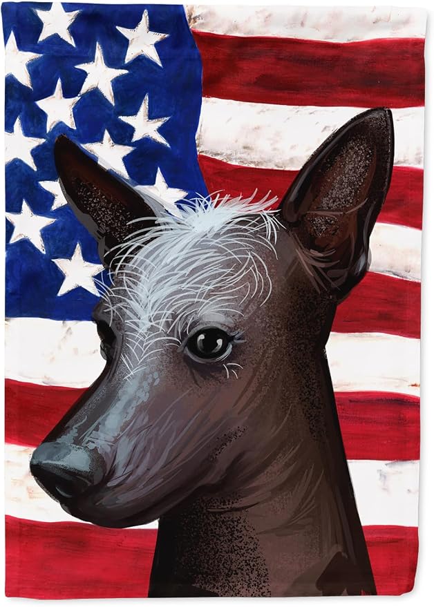 Caroline's Treasures CK6614GF Mexican Hairless Dog American Flag Garden Flag Mailbox Flag Decorative Yard Flag Banner Outside Patio Artwork Yard Flower Beds, Garden Size, Multicolor