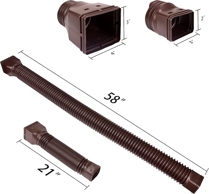3 Pack Rain Gutter Downspout Extensions Flexible,Downspout Diverter Extendable From 21" To 58". Downspout Extender Is Suitable For Most Drain Pipe (Brown)