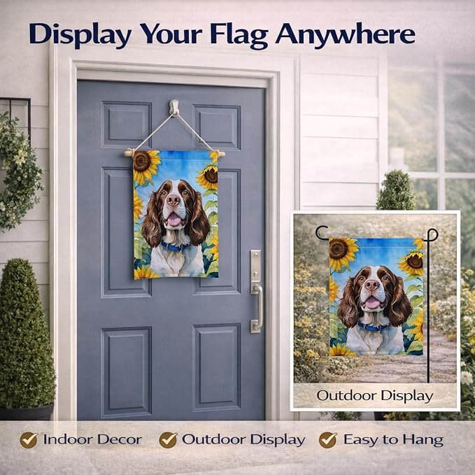 Caroline's Treasures DAC6076GF English Springer Spaniel in Sunflowers Garden Flag Mailbox Flag Decorative Yard Flag Banner Outside Patio Artwork Yard Flower Beds, Garden Size, Multicolor