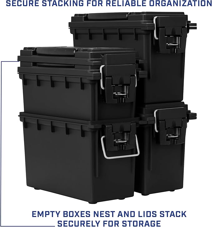 Sheffield Ammo Box Made in USA, Stackable Lockable Ammo Storage Box, Black | Lockable Storage Box, Water and Dust Resistant Dry Box, Secures Hunting Gear, Gun Accessories, Supplies, and Bullets