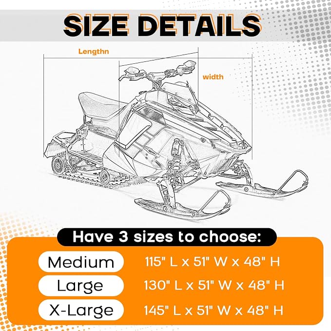 Snowmobile Cover 115" x 51" x 48", 420D Oxford Polaris Snow Mobile Cover with Waterproof Strips, All Weather Protection for Skidoo Arctic Cat Yamaha Lynx Camso CFMOTO, Gray Black