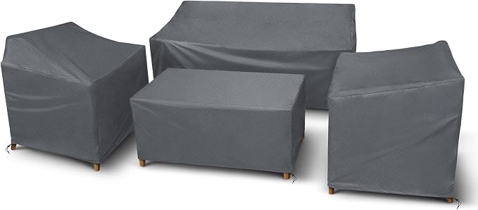 STARTWO Patio Furniture Covers, 4 Piece Heavy Duty Waterproof Outdoor Furniture Cover with Windproof Buckle Strap, for Lawn Rattan Wicker Couch Chair Set, Grey-XXL