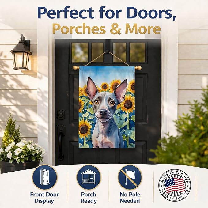 Caroline's Treasures DAC6010CHF American Hairless Terrier in Sunflowers House Flag Large Porch Sleeve Pole Decorative Outside Yard Banner Artwork Wall Hanging, Polyester, House Size, Multicolor