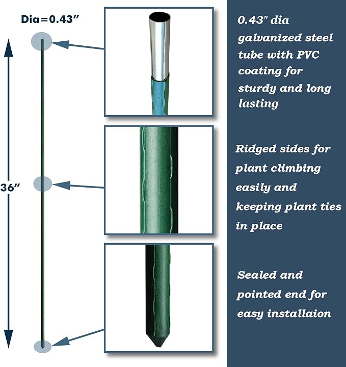 36 Inch Plant Support Garden Stakes, Steel Tomato Plant Stakes, Pack of 25