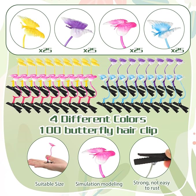 Tigeen 100 Pieces Bean Sprout Hair Clip Funny Plant Hairpins Grass Flower Butterfly Mushroom Hair Accessories (Butterfly)