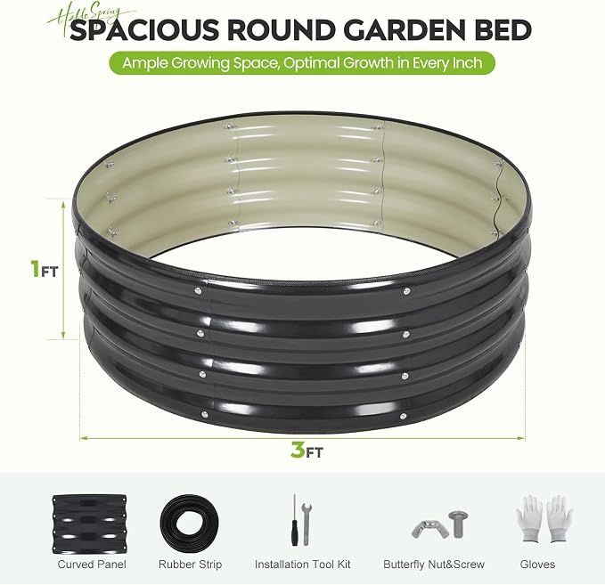 Galvanized Raised Garden Bed Outdoor, Round Metal Planter Boxes 2 Pcs, 3x3x1ft Steel Raised Bed Kit for Planting Vegetables, Fruits, Flowers(Grey)