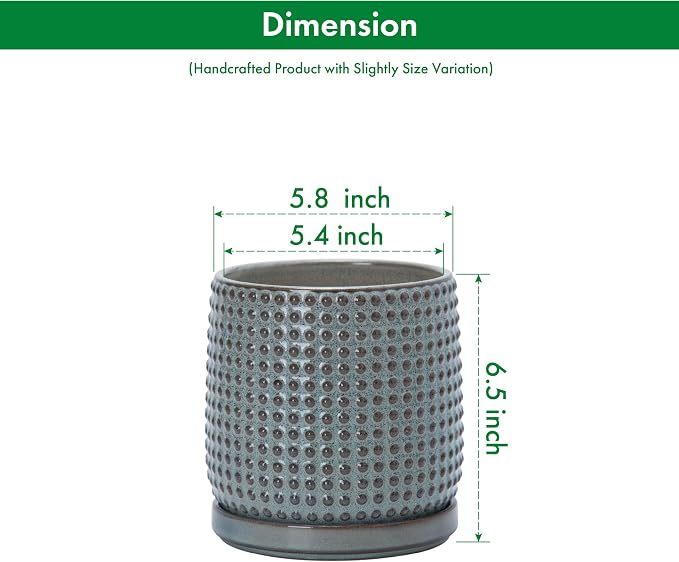 D'vine Dev 6 Inch Ceramic Beaded Stoneware Planter Pot - Flower Pot with Drainage Holes and Saucers for Indoor Succulent Plants or Flowers, Graphite Blue, 27-C-X-9
