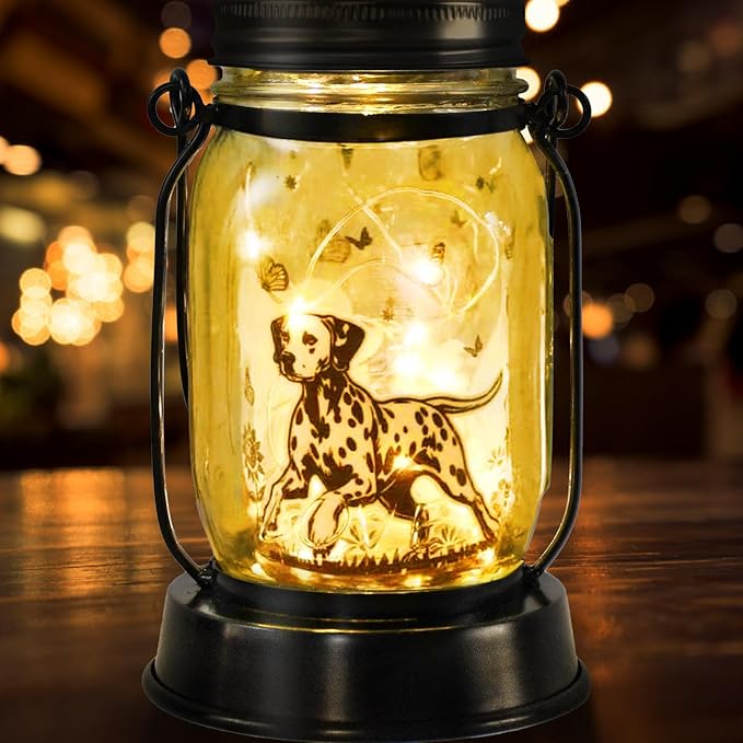 kyoryuger Dalmatian Gifts for Women/Men Dalmatian Solar Lanterns Mom Birthday Spotted Dog Lovers Lantern Pet Loss Firehouse Dog Memorial Lights Solar Garden Decor Yard, Patio,Backyard,Porch Torches