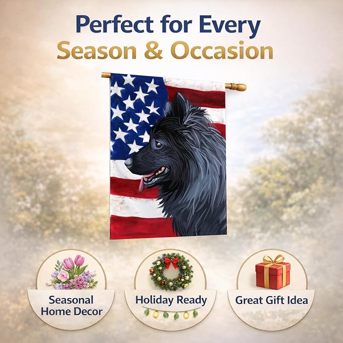Caroline's Treasures CK6730CHF Swedish Lapphund Dog American Flag House Flag Large Porch Sleeve Pole Decorative Outside Yard Banner Artwork Wall Hanging, Polyester, House Size, Multicolor