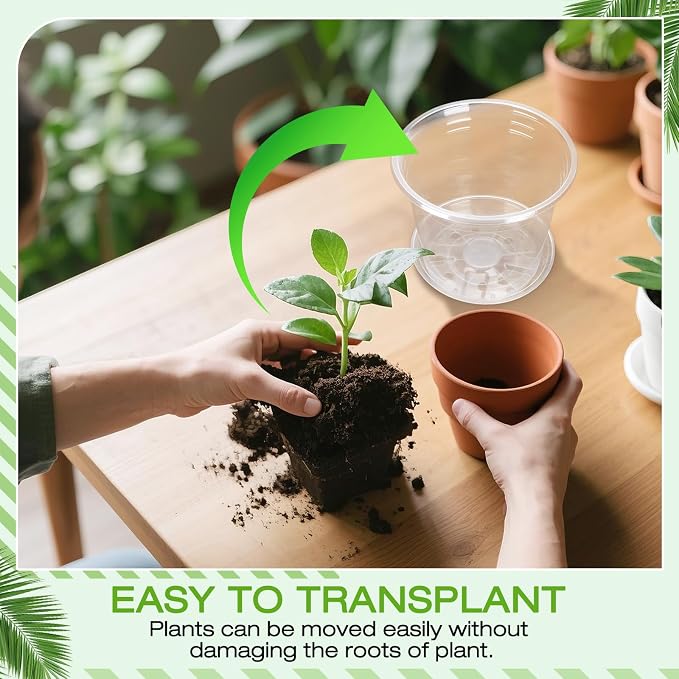 7 Inch Clear Nursery Pots with Drainage Trays, 15 Pack Plastic Pots for Plants, Clear Pot for Seed Starting, Transplanting, Succulents, and Indoor Gardening (7 inch)