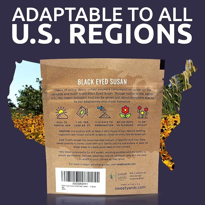 Black Eyed Susan Seeds – Extra Large Packet – Over 100,000 Open Pollinated Non-GMO Wildflower Seeds – Rudbeckia hirta