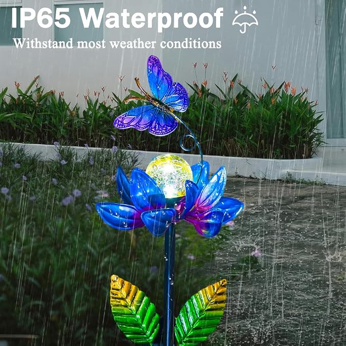 Solar Wind Spinners Outdoor, Butterfly Solar Wind Spinner with Cracked Ball Lights,Garden Spinners for Yard, Garden, Patio, Lawn Decor