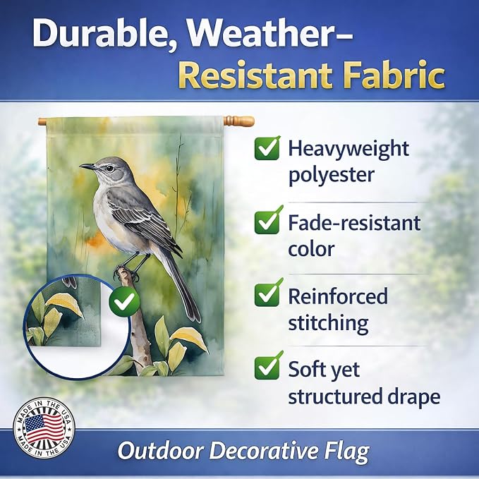 Caroline's Treasures Florida Northern Mockingbird House Flag Large Porch Sleeve Pole Decorative Outside Yard Banner Artwork Wall Hanging, Polyester, House Size, Multicolor