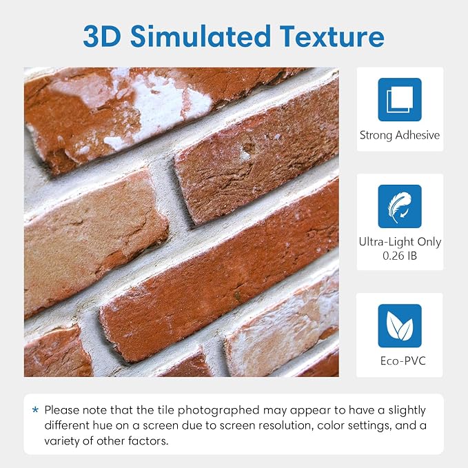 COMSTICKC 3D Red Faux Brick Wall Panel Peel and Stick Wall Covering, 12 Pcs of 22.8" x 11.8", 3D Brick Wall Stickers, UrltraLight PVC Self Adhesive Brick Decorative Tile Interior, Covers 22.48 sq.ft