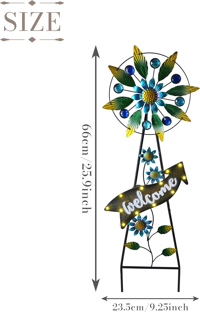 TERESA'S COLLECTIONS Wind Spinners Outdoor Solar Decor, Hummingbird Metal Windmill for Yard Decorative Garden Stakes for Porch,Garden,Yard,26''